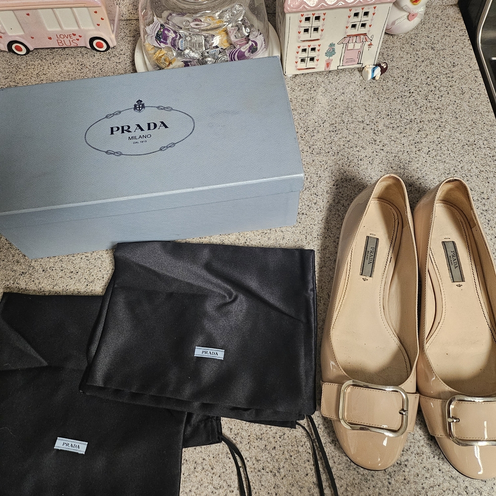 Prada Patent Leather Ballet Flats in Nude